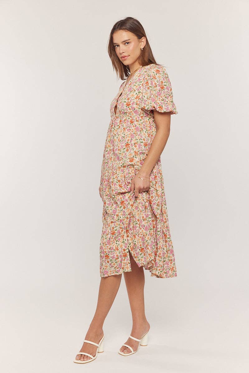 Floral Button Down V Neck Dress Plus Size