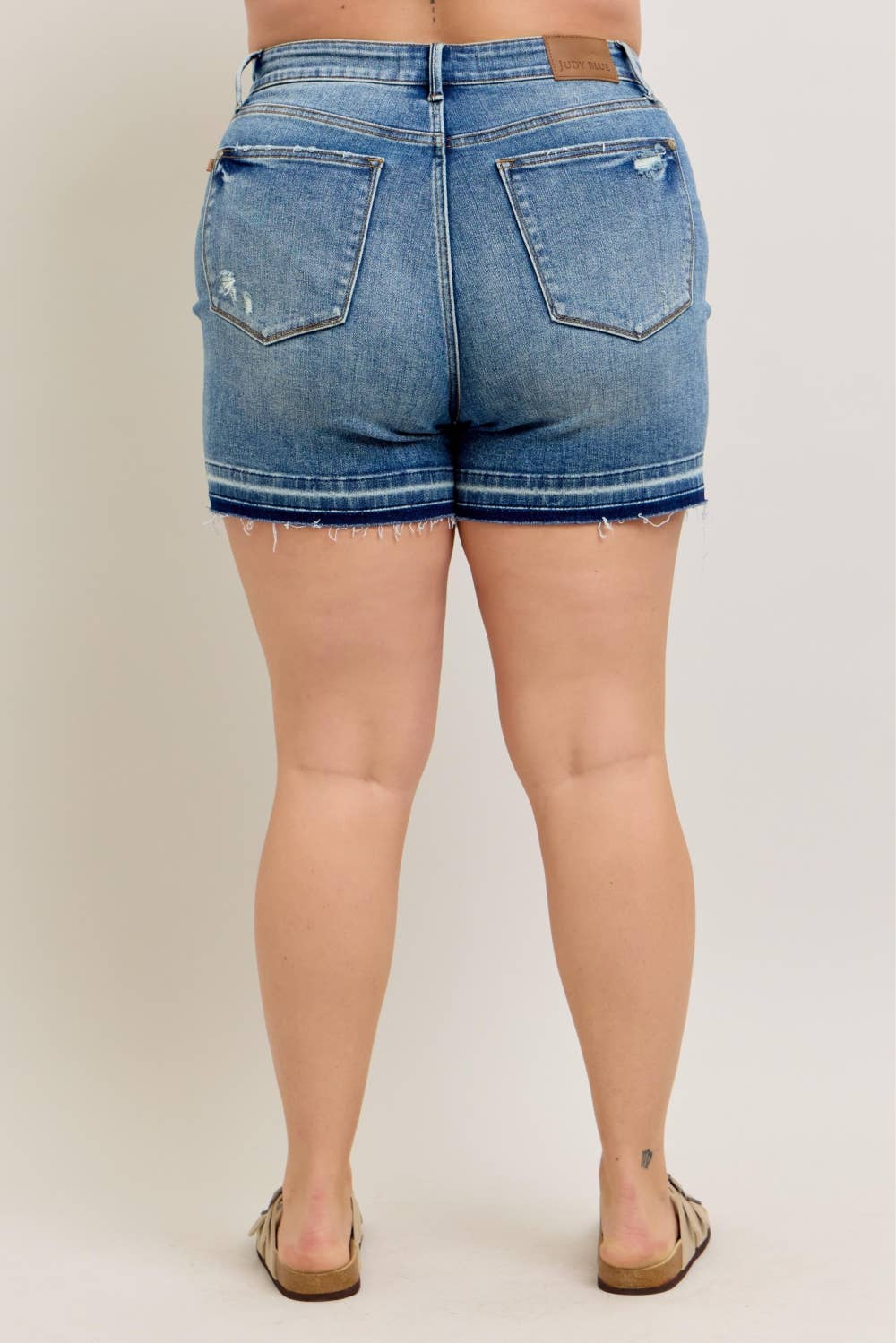 MR Tummy Control Vintage Wash Release Hem Shorts - PLUS
