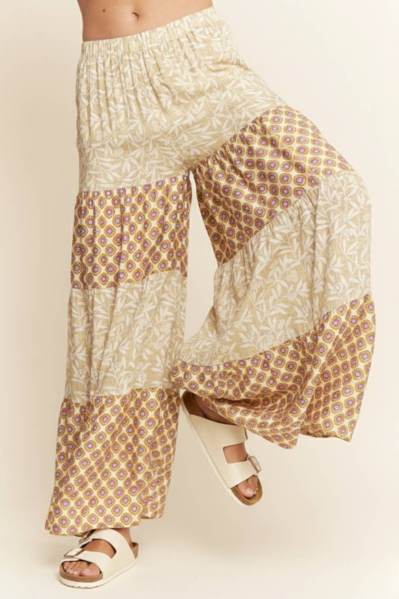MULTI FLORAL PRINT WIDE LEG PANTS