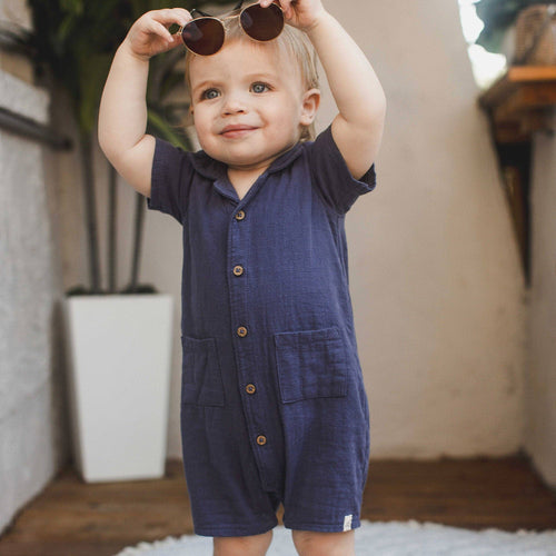 Check Gauze Baby Boy Romper