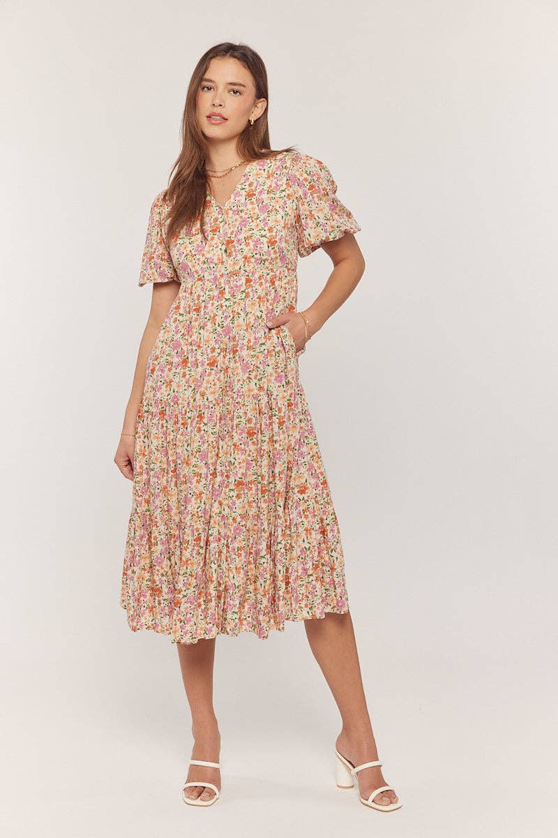 Floral Button Down V Neck Dress Plus Size