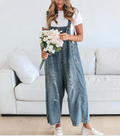 Women's Wide Leg Jumpsuit with Ripped Details Denim Overalls