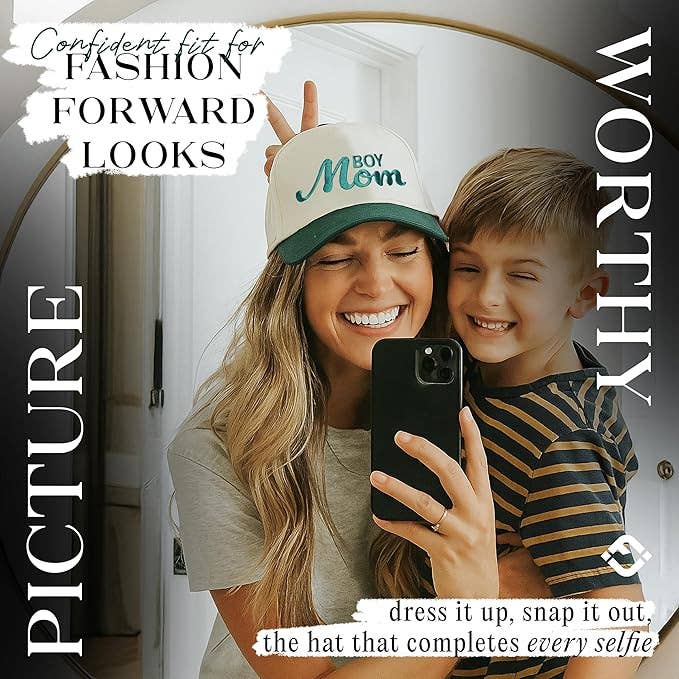 Two Tone Cap - Boy Mom - Green/Beige
