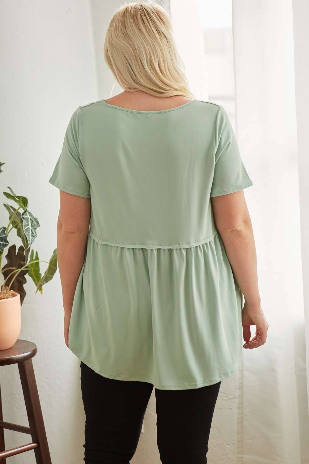 CT9069PL-PLUS DTY ROUND NECK BABYDOLL KNIT TOP