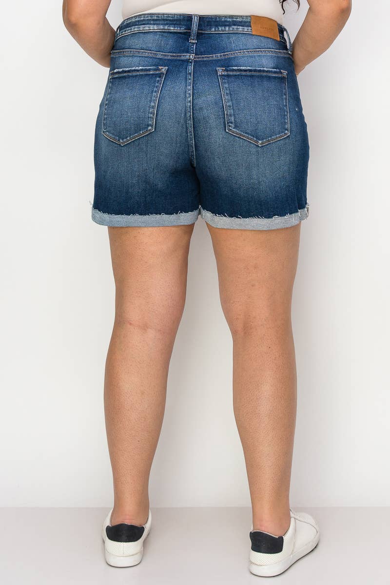 PLUS SIZE - HIGH  RISE STRETCH MIDI CUFF SHORT