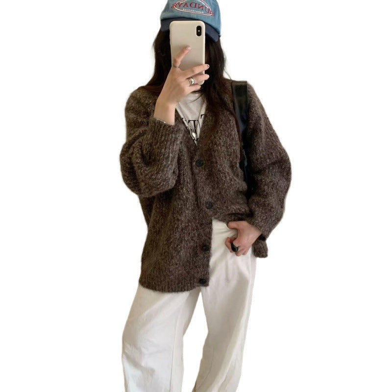 Relaxed Vintage Floral Knit Cardigan Coat for Women Sweater
