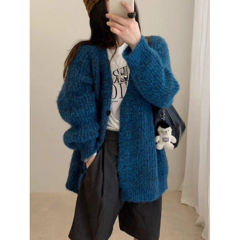 Relaxed Vintage Floral Knit Cardigan Coat for Women Sweater