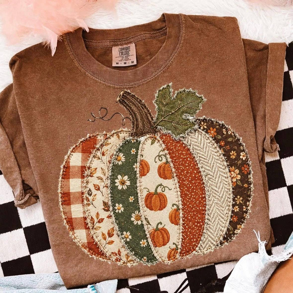 Faux Patchwork Pumpkin Comfort Colors T-Shirt