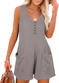 Henley waffle romper pocket short jumpsuit