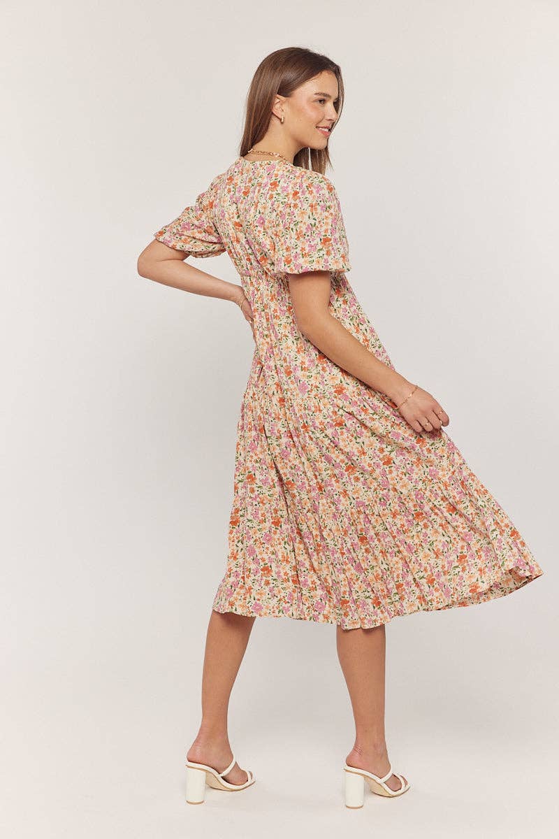 Floral Button Down V Neck Dress Plus Size