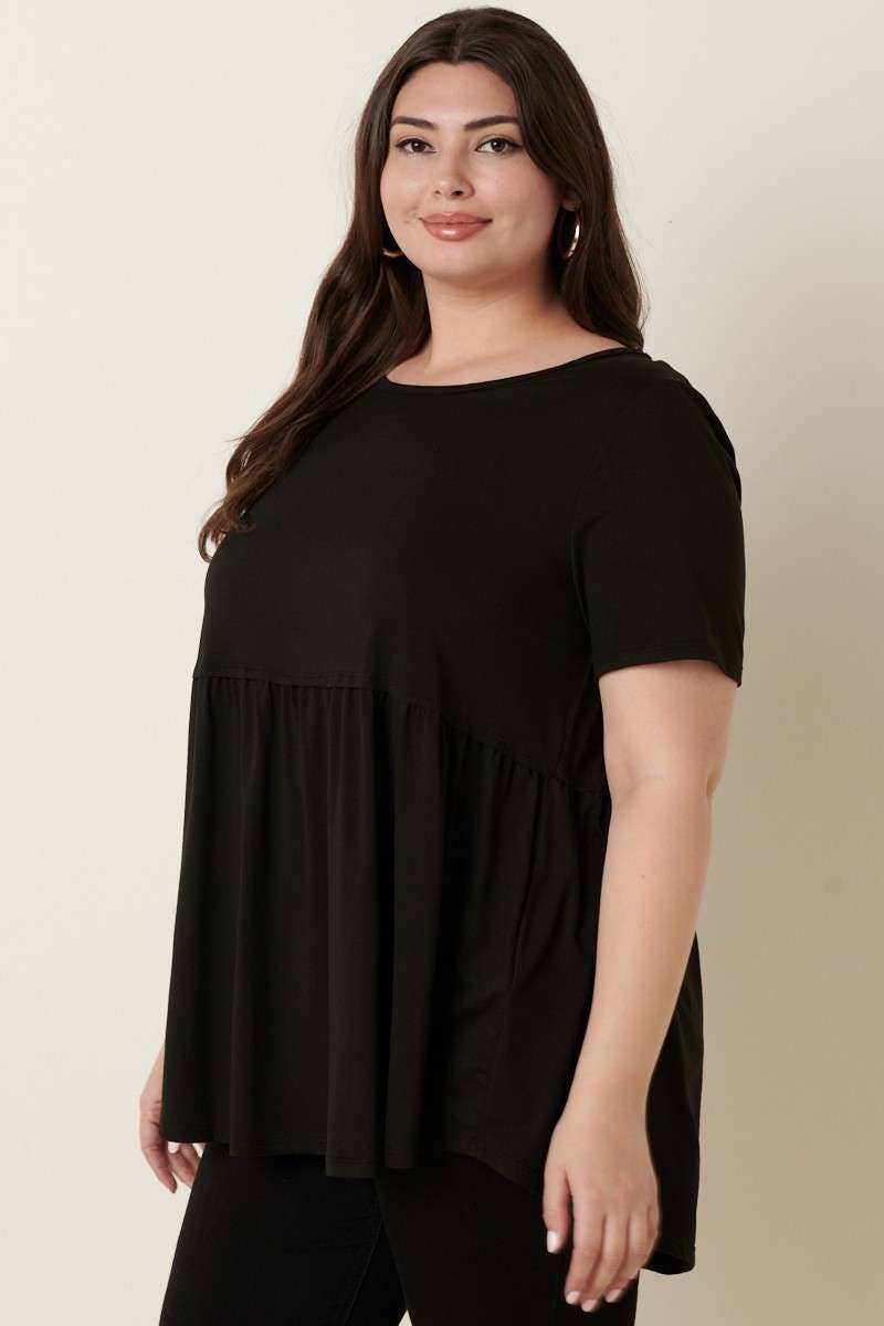 CT9069PL-PLUS DTY ROUND NECK BABYDOLL KNIT TOP