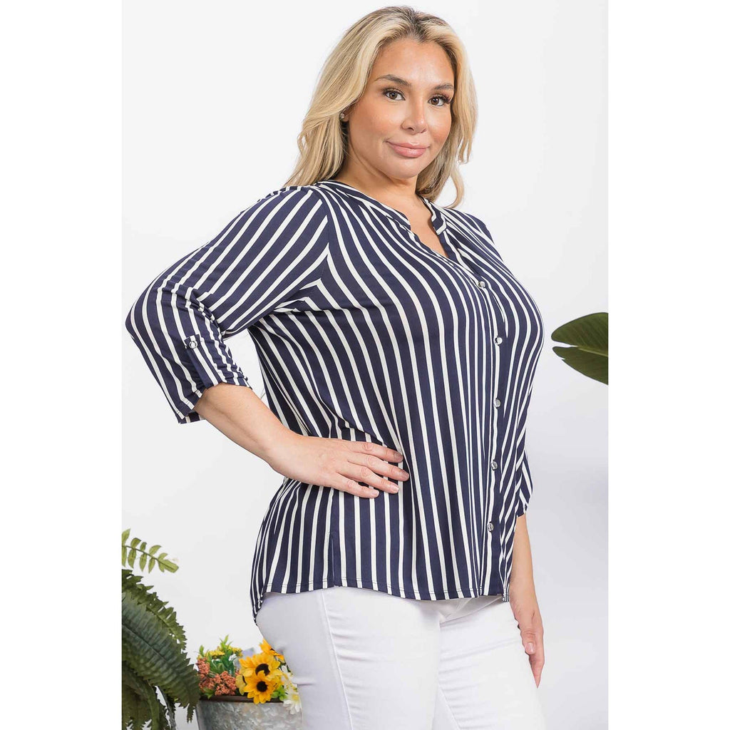 PLUS STRIPE MANDERINE SHIRT