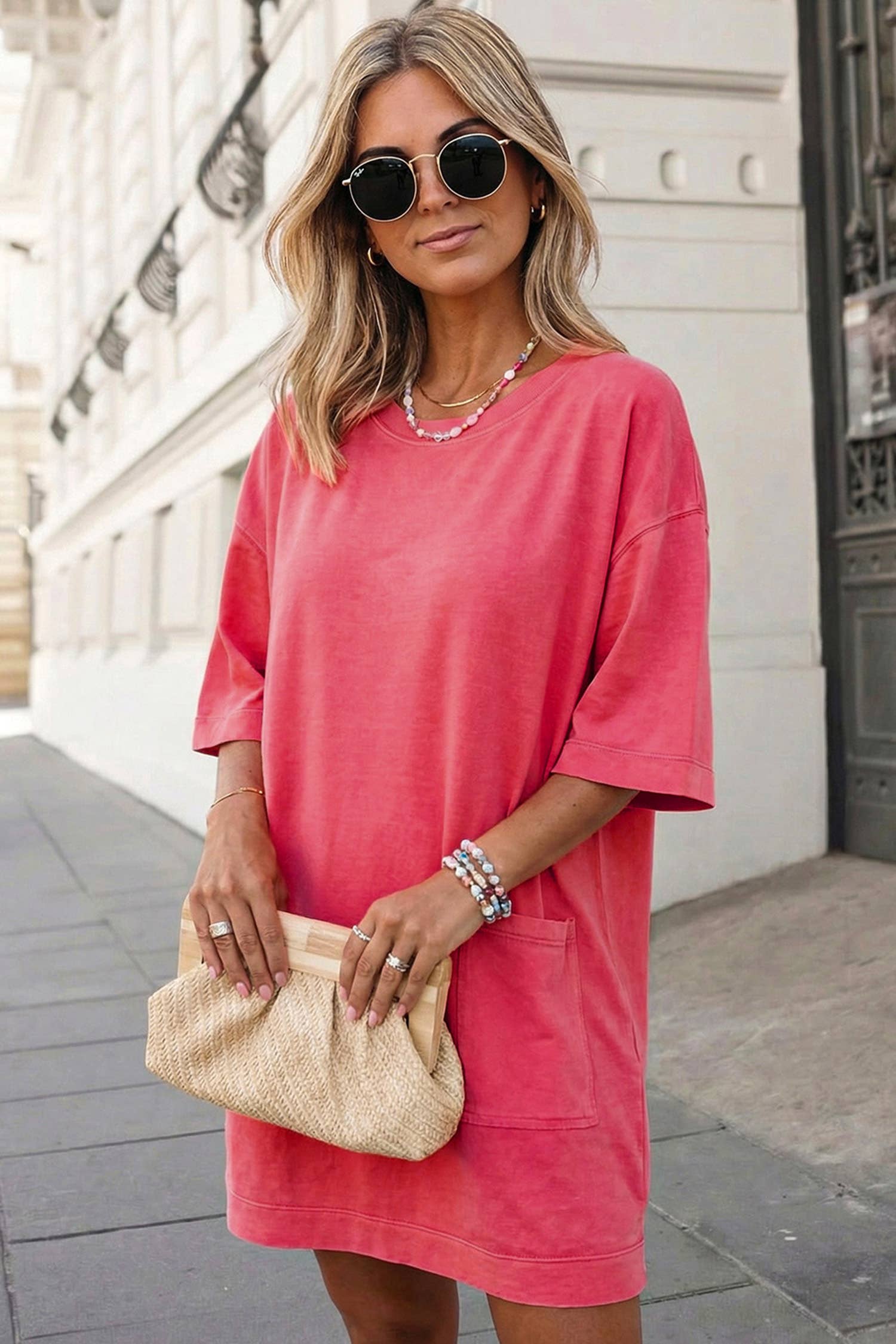 Solid Drop Shoulder Loose T Shirt Mini Dress | S-XL