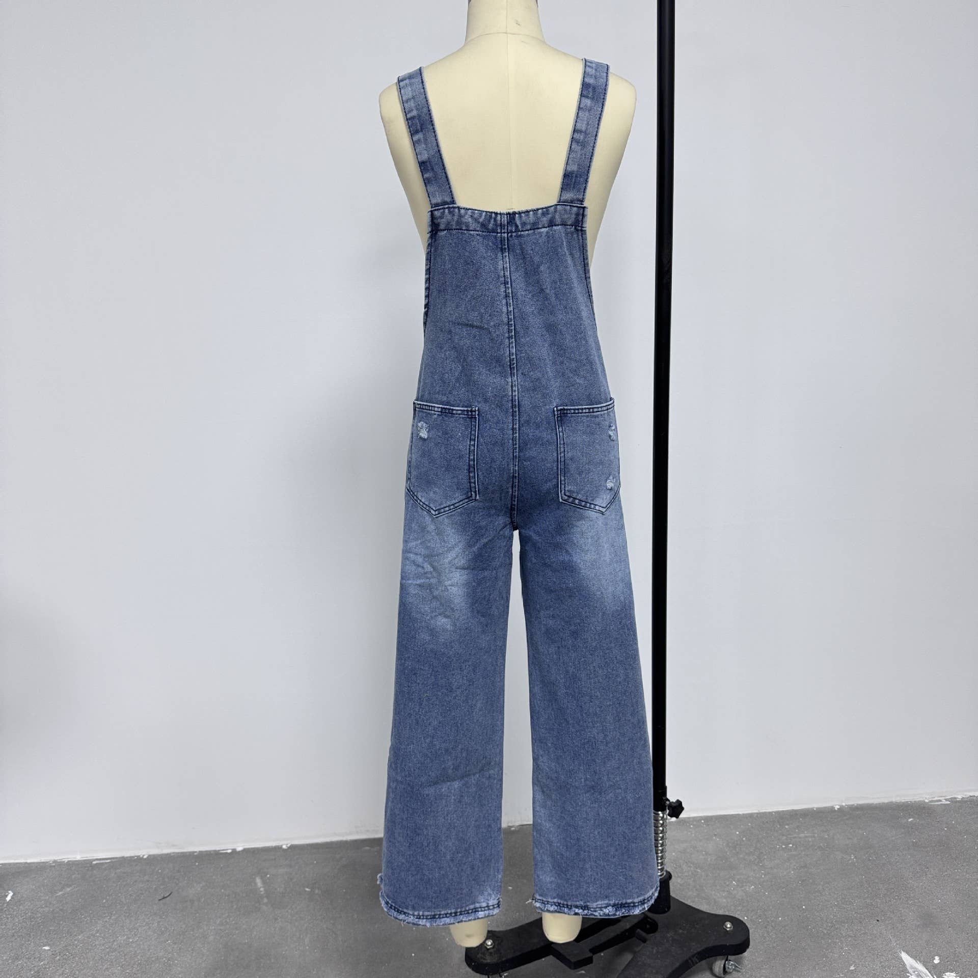 Women's Wide Leg Jumpsuit with Ripped Details Denim Overalls