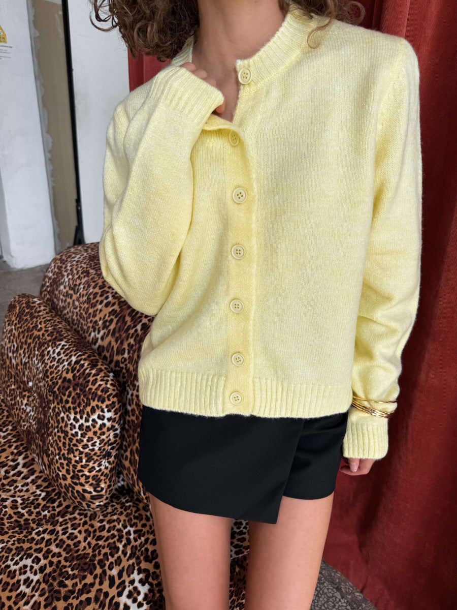 Round neck cardigan sweater