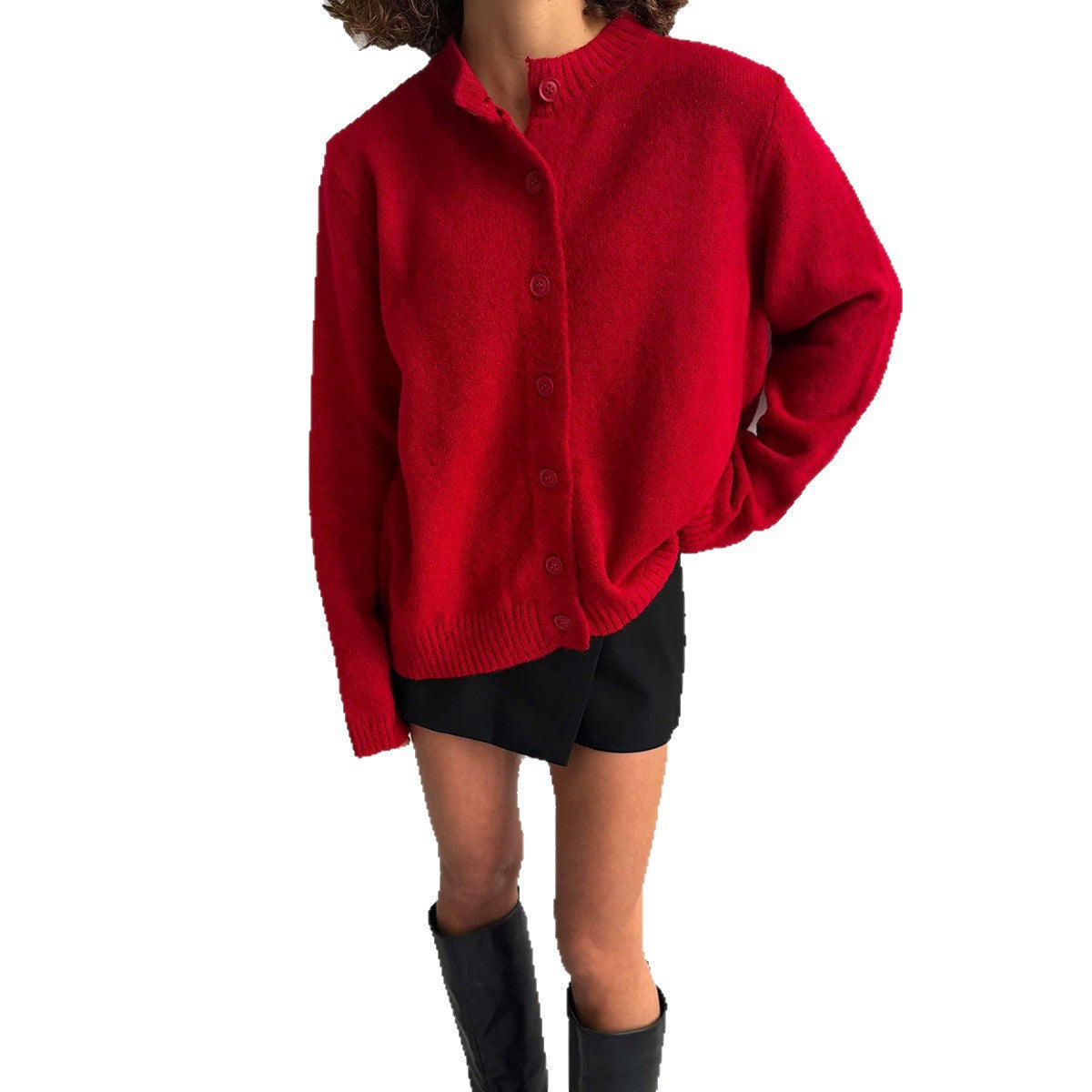 Round neck cardigan sweater