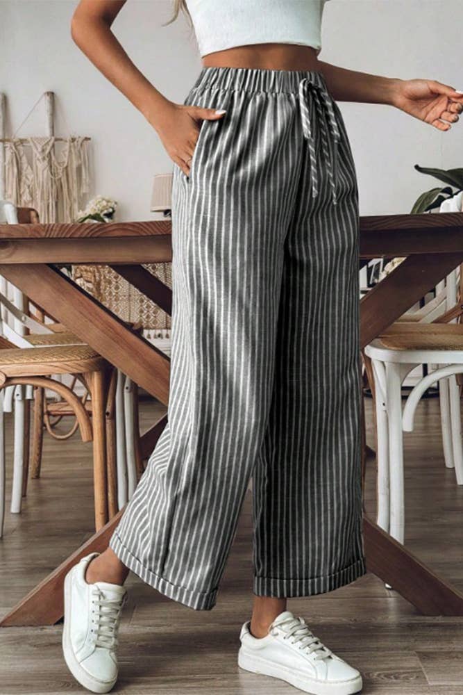 Stripes Wide Leg Cropped Pants ZK2163