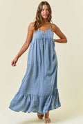 Tencel Chambray Tiered Ruffled Skirt Midi Dress - 28028D