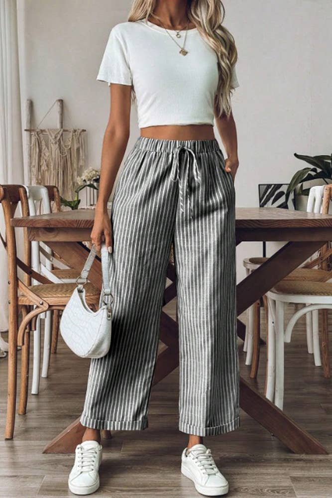 Stripes Wide Leg Cropped Pants ZK2163