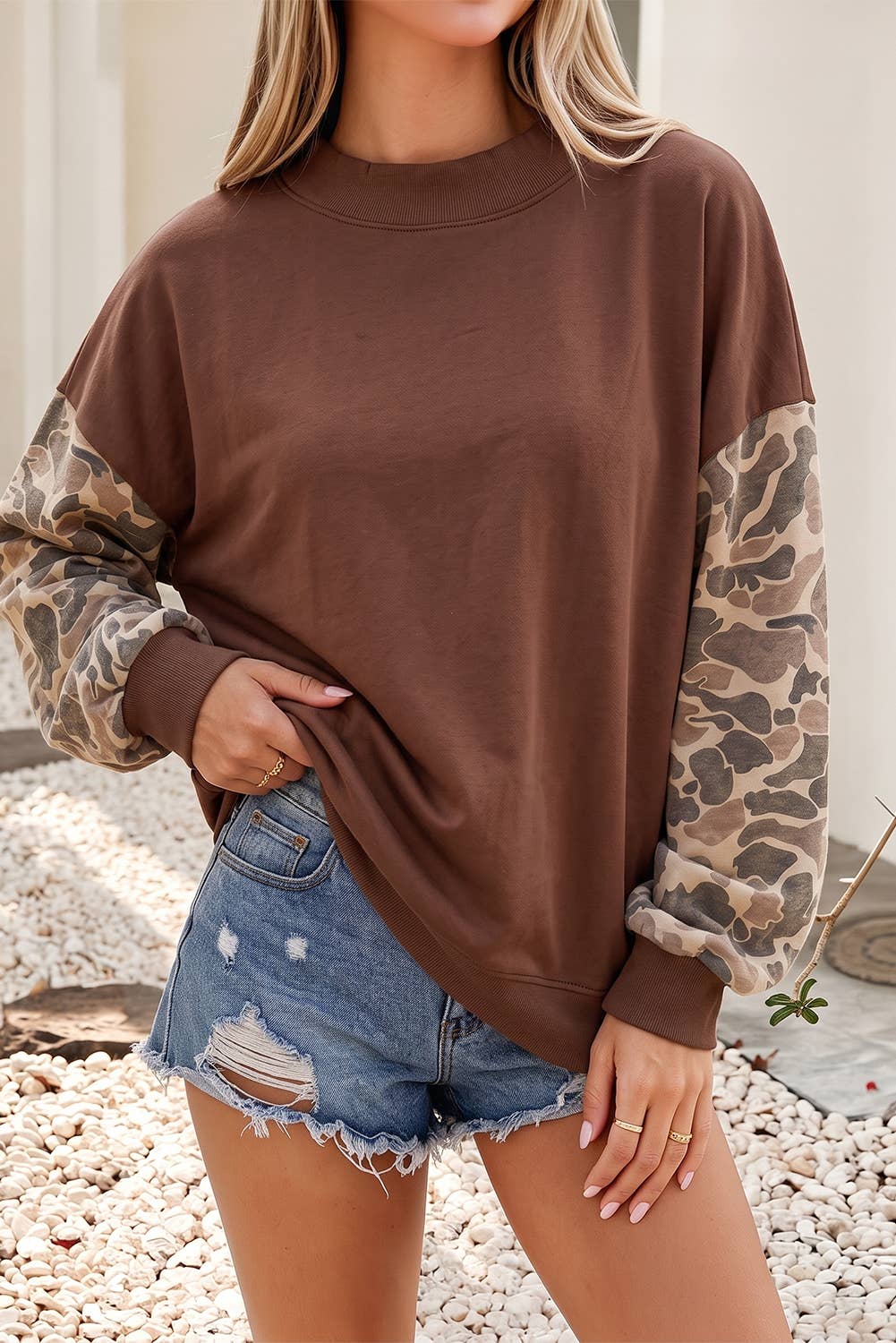 NEW Camo Colorblock Contrast Trim Oversized Sweatshirt
