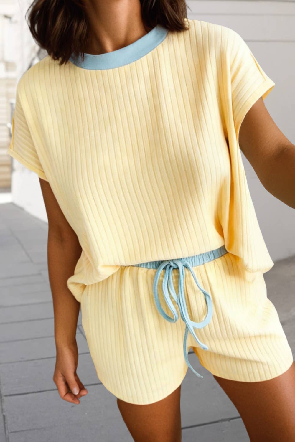Ribbed Contrast Trim 2pcs Shorts Set | S-XL Plus 1X-4X