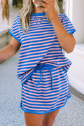 LDC Colorblock Striped Short Sleeve Top and Skirt Set