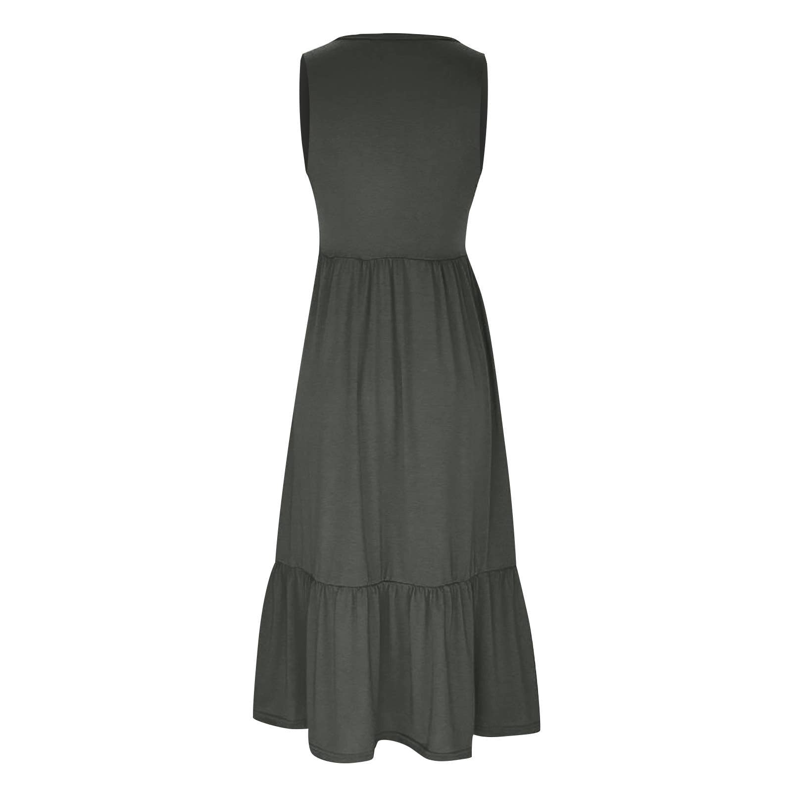 Ladies Sleeveles Pockets Simple Midi Dress 9123