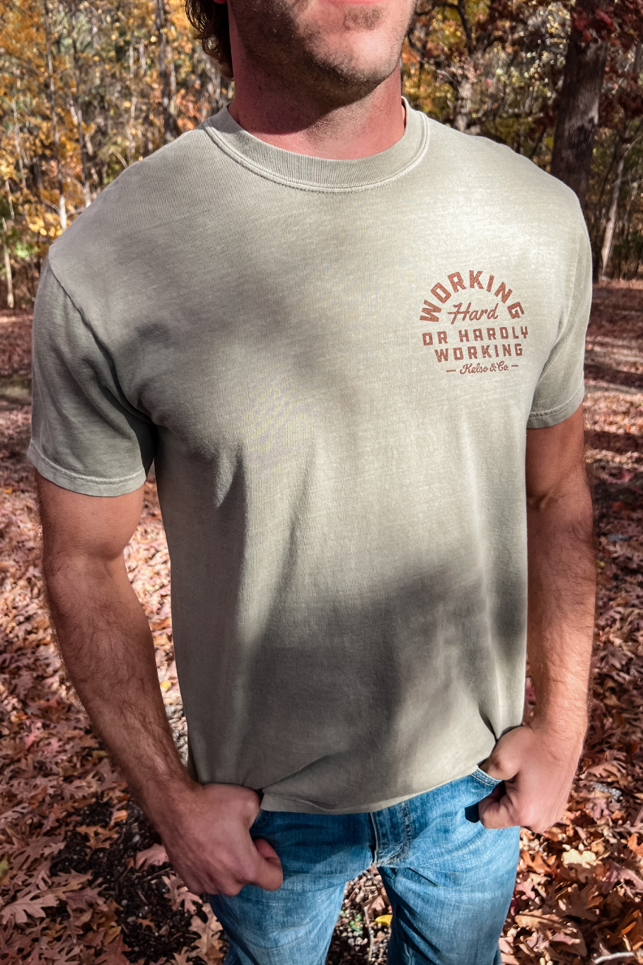 Working Hard or Hardly Working Graphic Tee in Khaki
