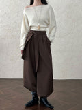 Retro Design Belted Pleated Wide-Leg Pants for Women Autumn New Casual Straight Leg Long Pants