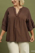 Plus Checkered Tiered Ruffle Sleeve Blouse