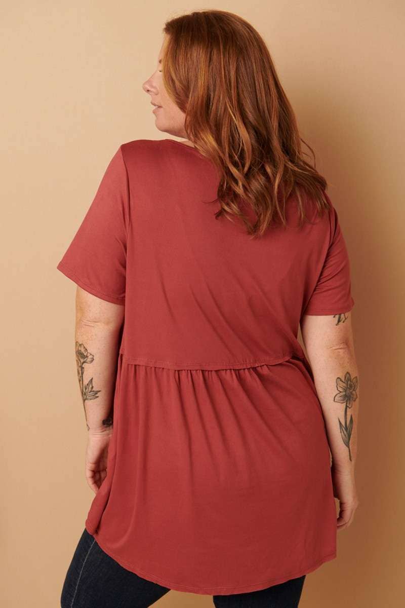 CT9069PL-PLUS DTY ROUND NECK BABYDOLL KNIT TOP