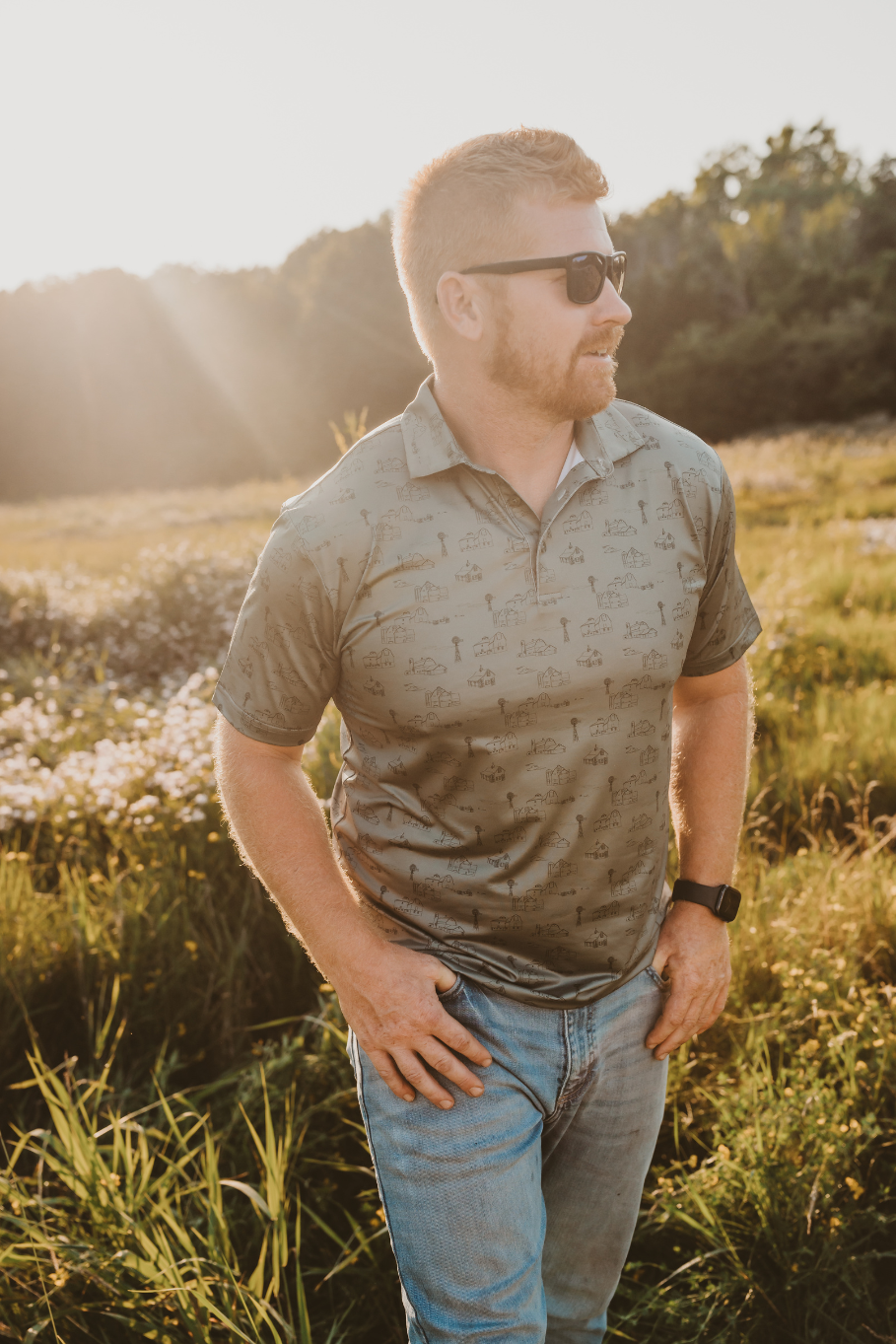 Country Views in Forest Green Men's Polo