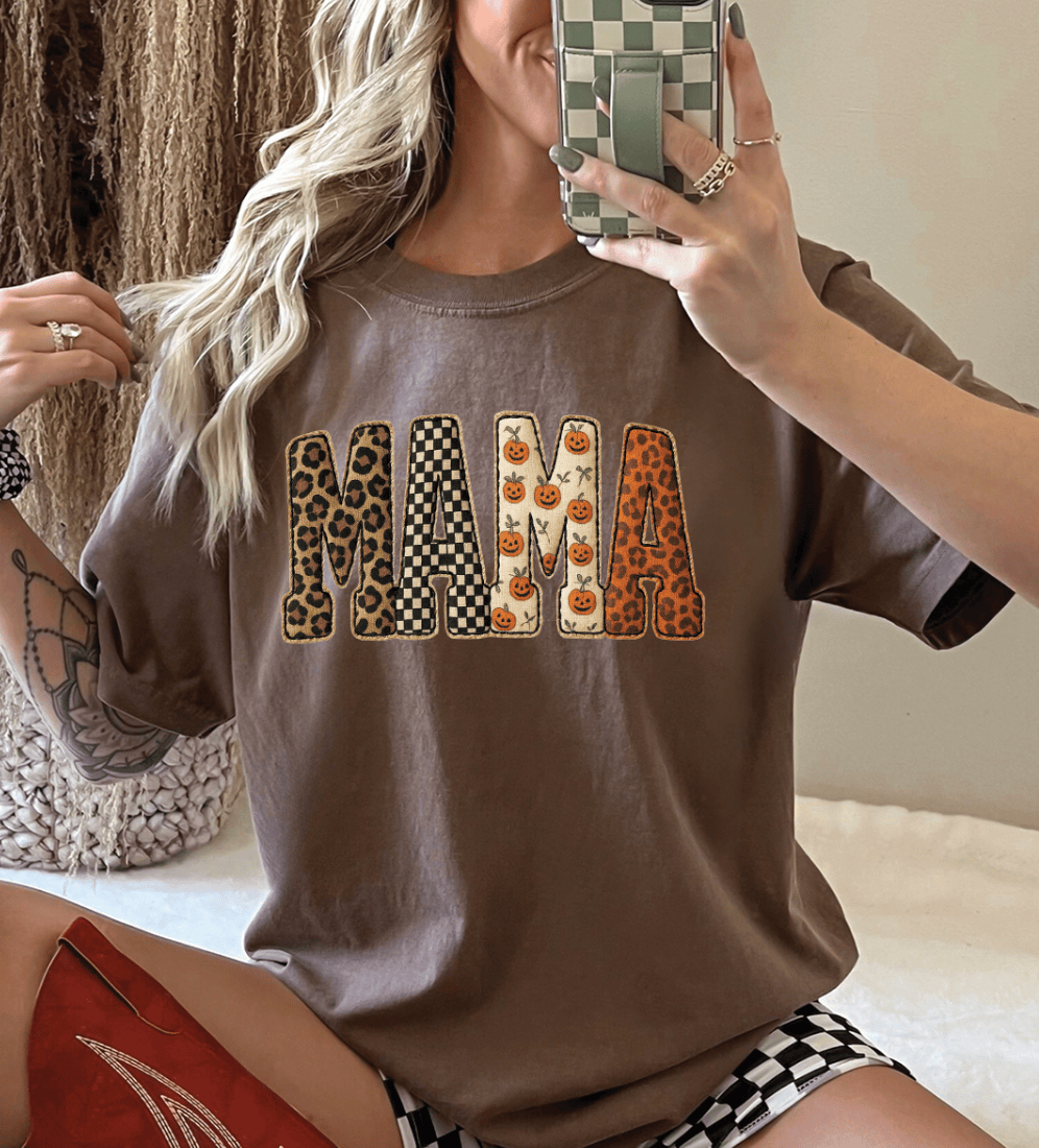 Fall Mama Checkered Pumpkins Name - Sweatshirts & T-Shirts