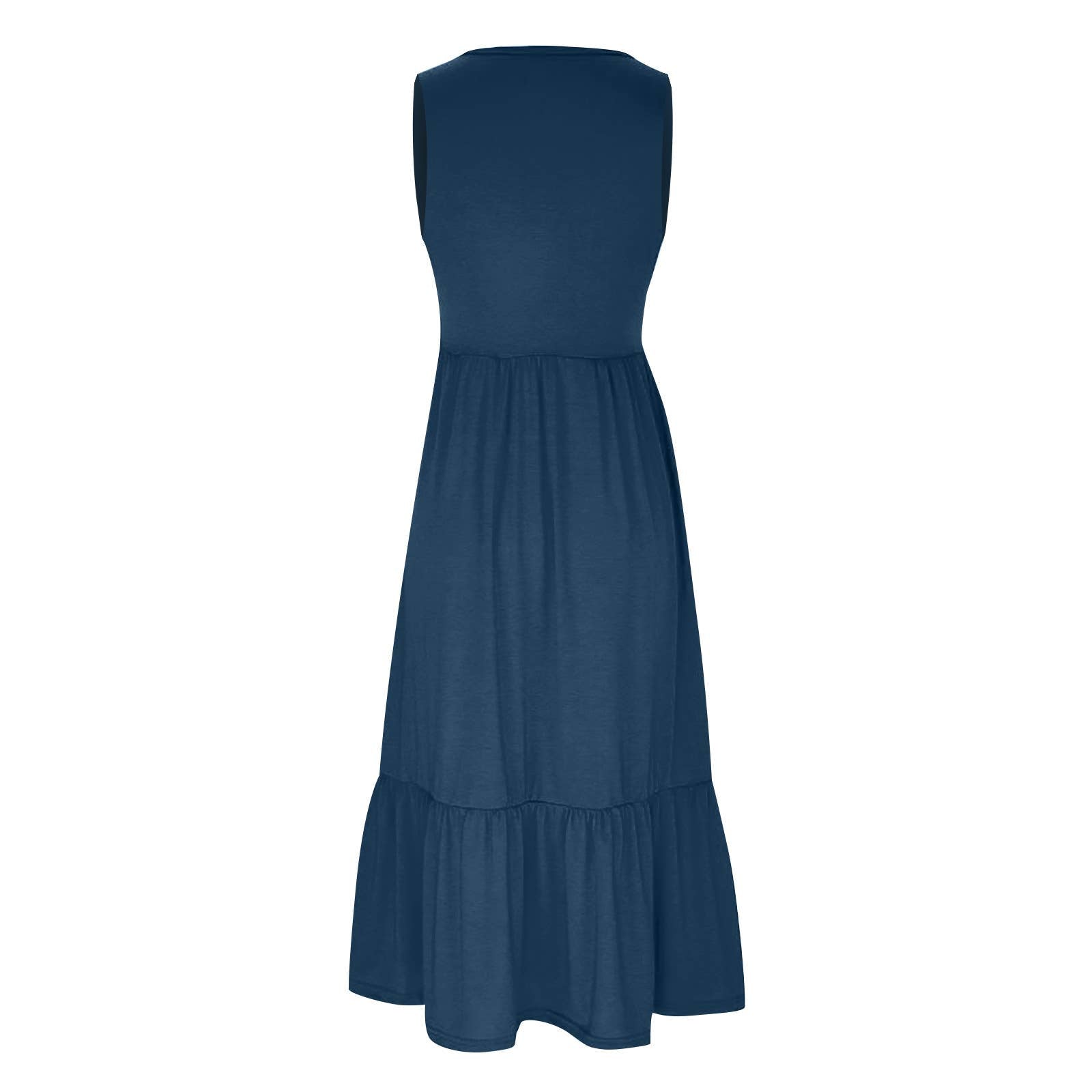 Ladies Sleeveles Pockets Simple Midi Dress 9123