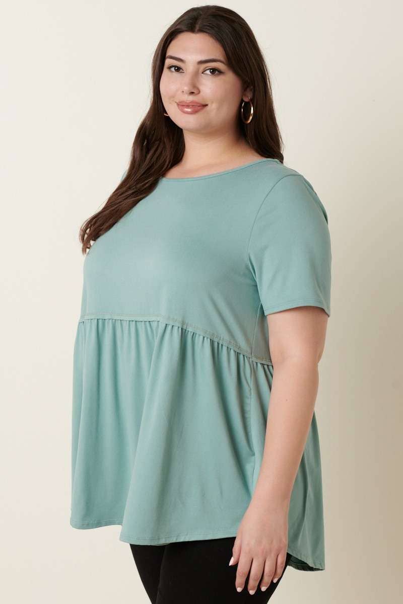CT9069PL-PLUS DTY ROUND NECK BABYDOLL KNIT TOP