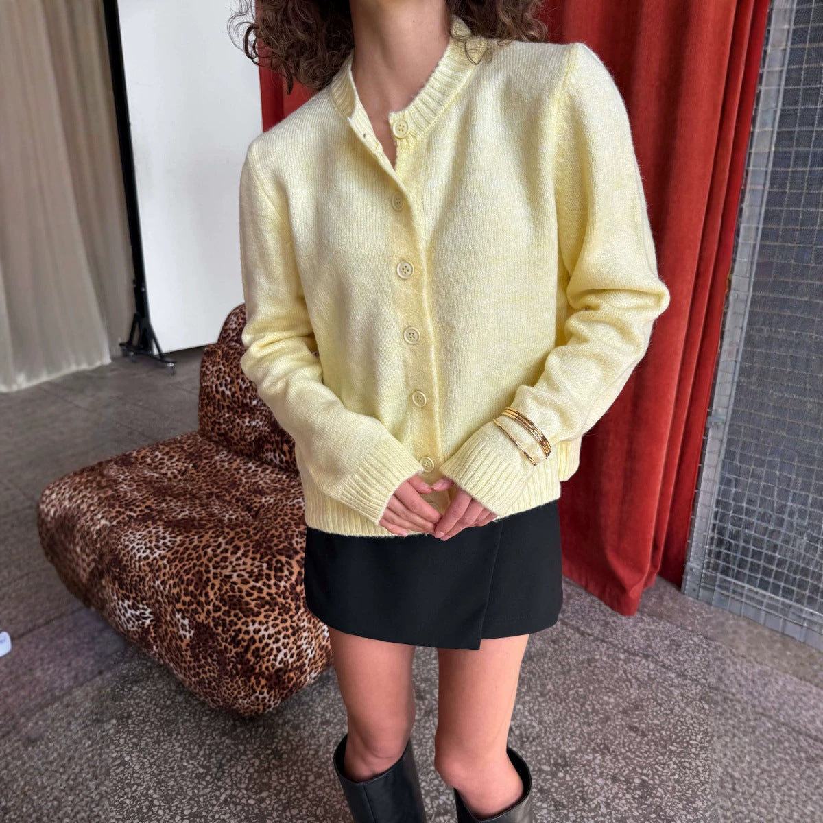 Round neck cardigan sweater