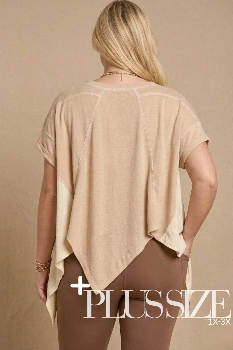 Colorblock Pointed Bottom Hem Top in PLUS SIZE