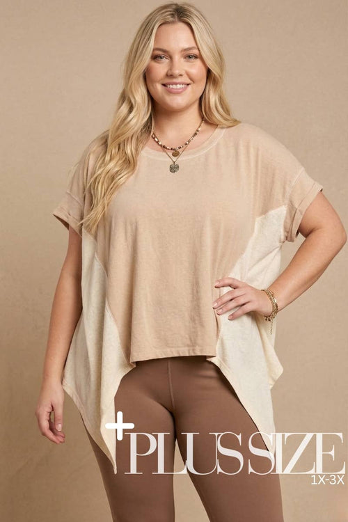Colorblock Pointed Bottom Hem Top in PLUS SIZE