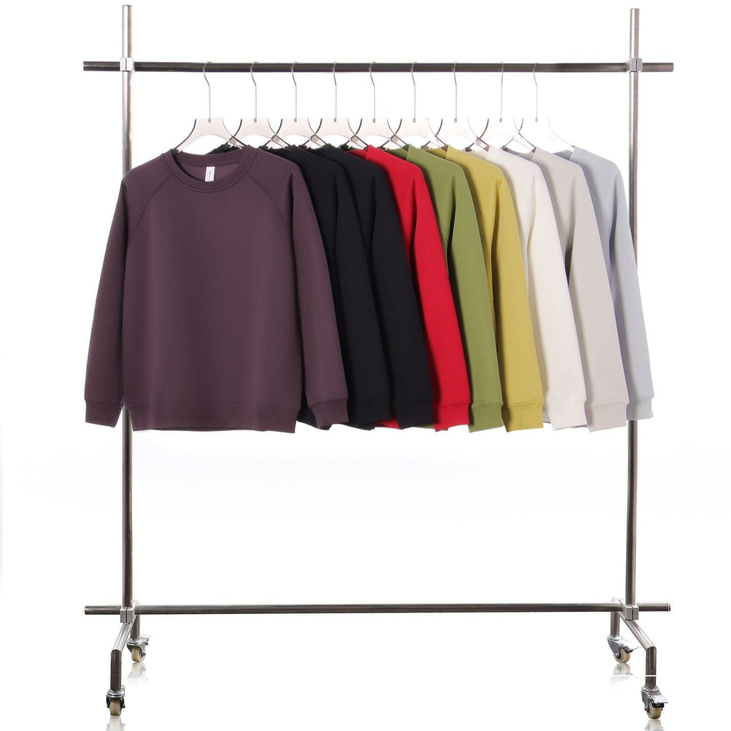Solid color round neck pullover hoodie