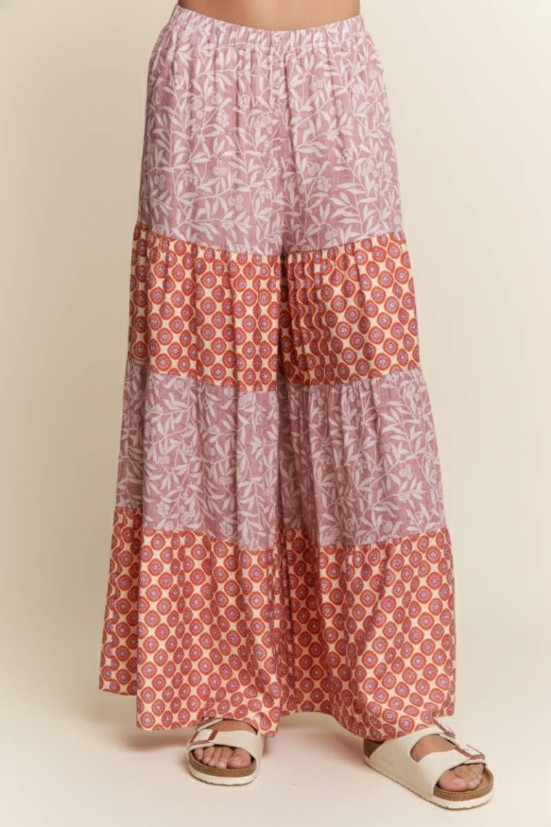 MULTI FLORAL PRINT WIDE LEG PANTS