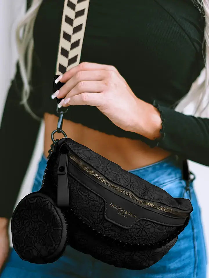 Boho Colorblock Strap Shoulder Bag with Chain & Coin Pouch