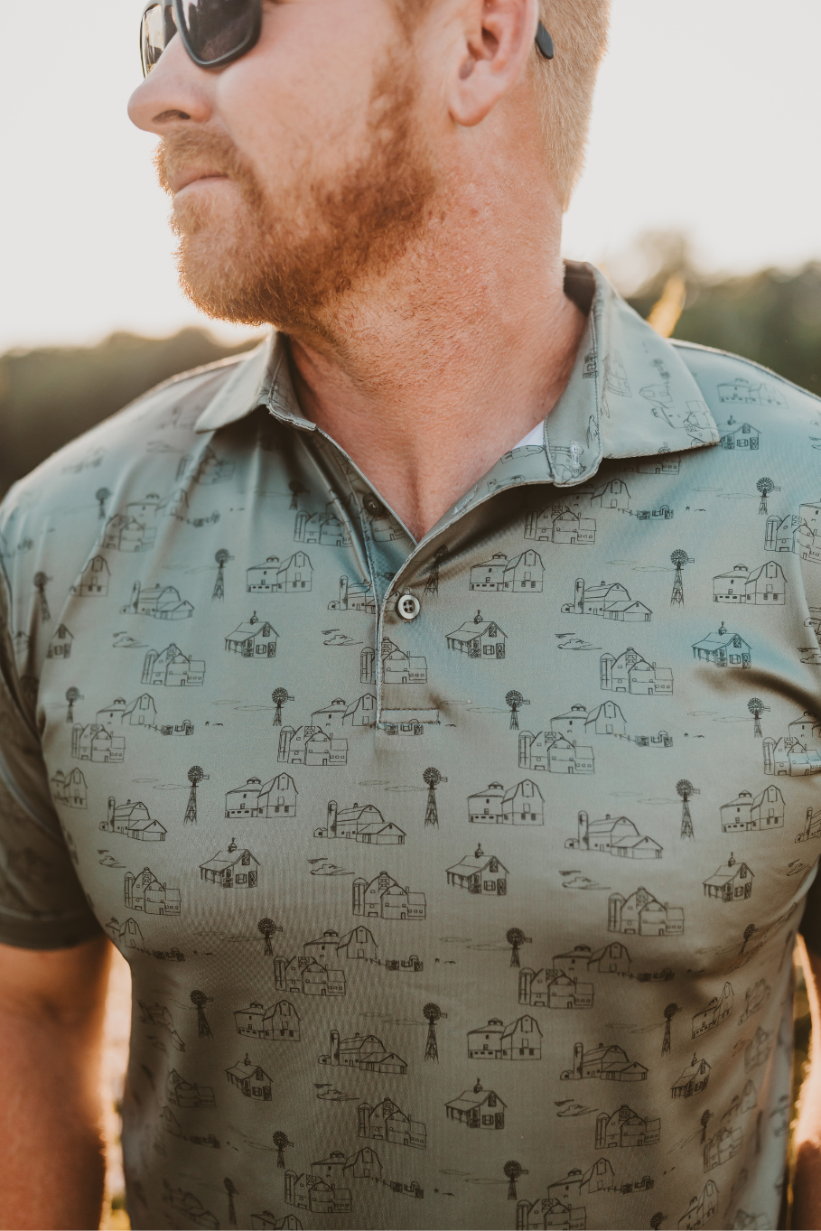 Country Views in Forest Green Men's Polo