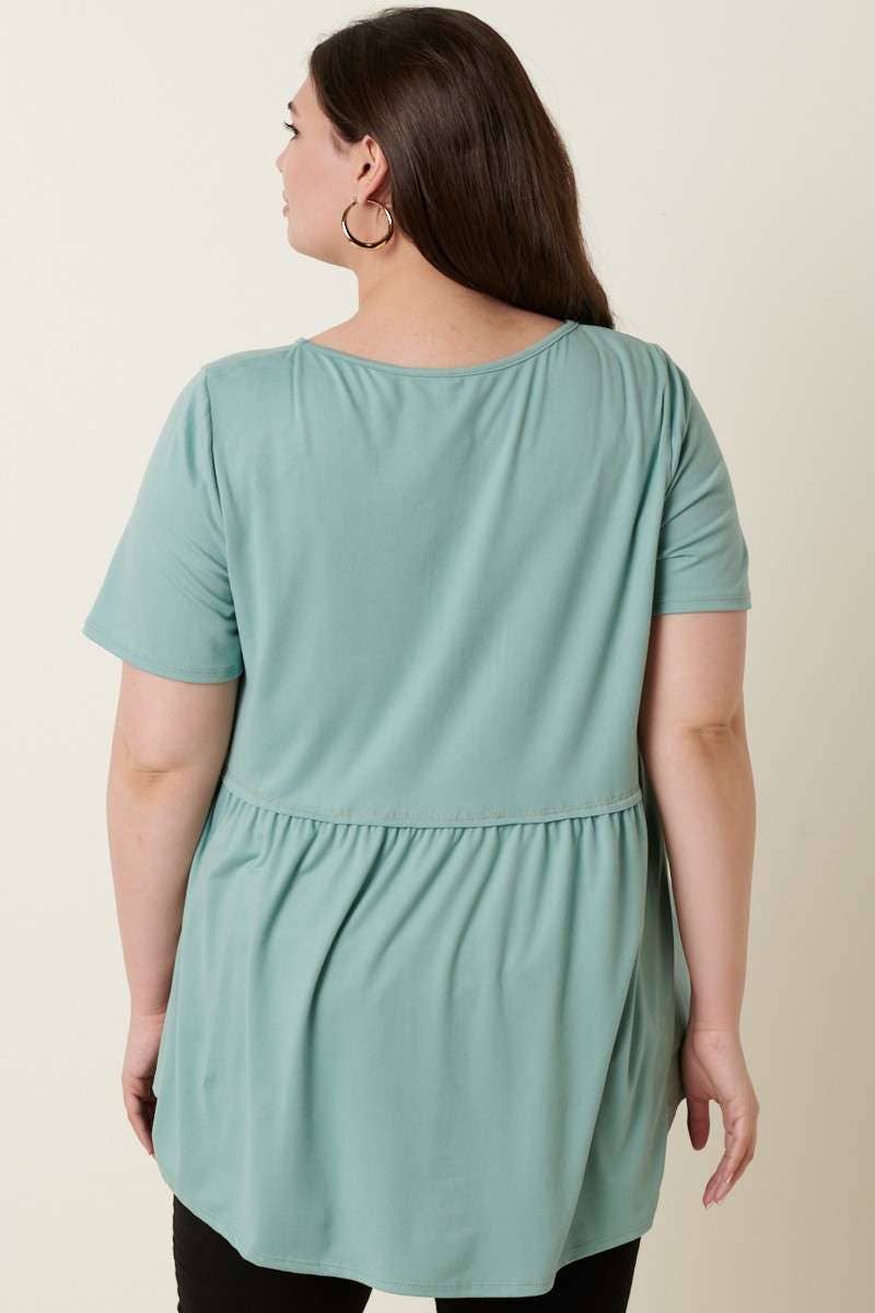 CT9069PL-PLUS DTY ROUND NECK BABYDOLL KNIT TOP