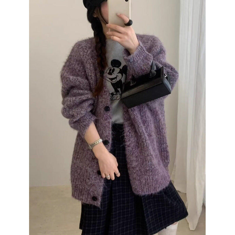 Relaxed Vintage Floral Knit Cardigan Coat for Women Sweater