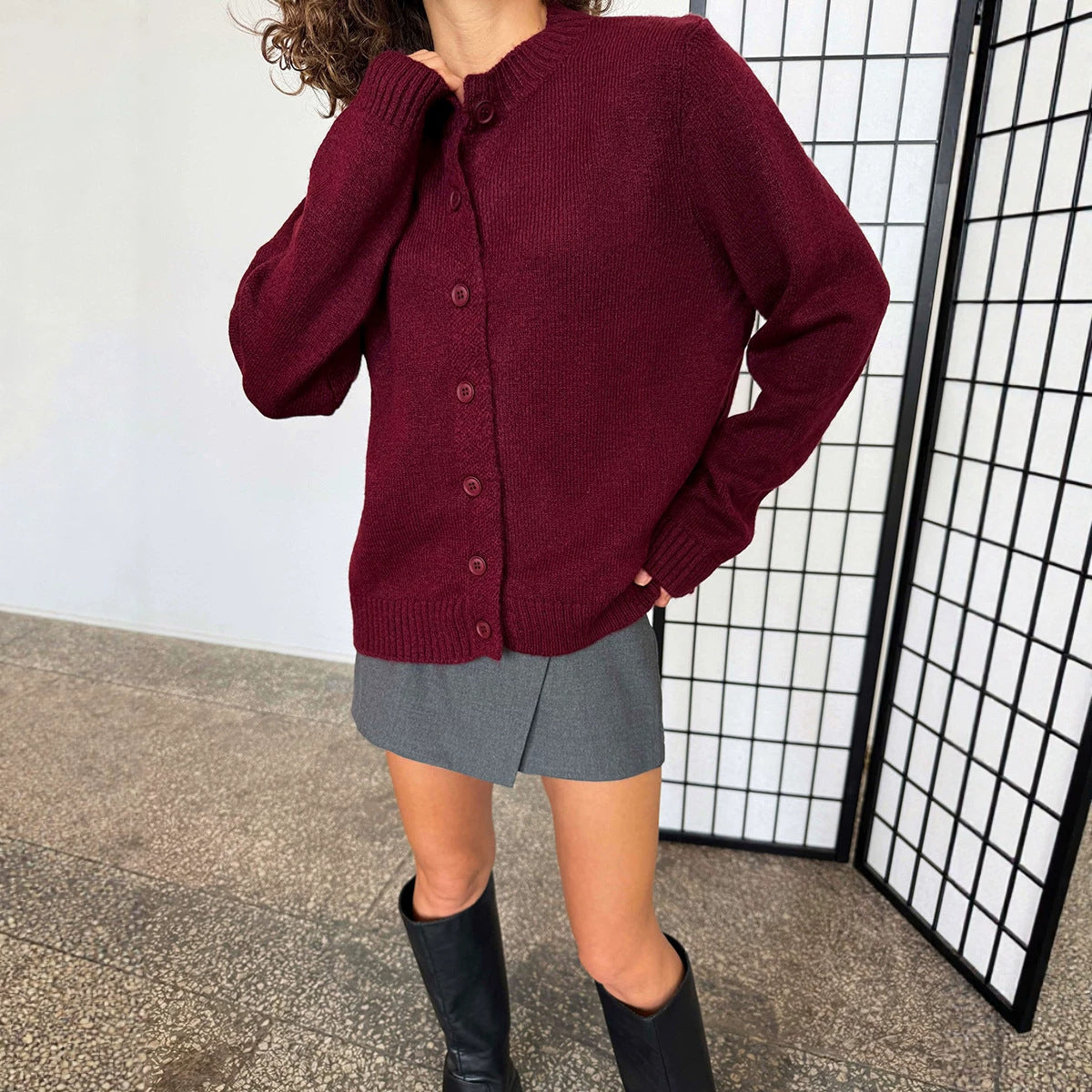 Round neck cardigan sweater