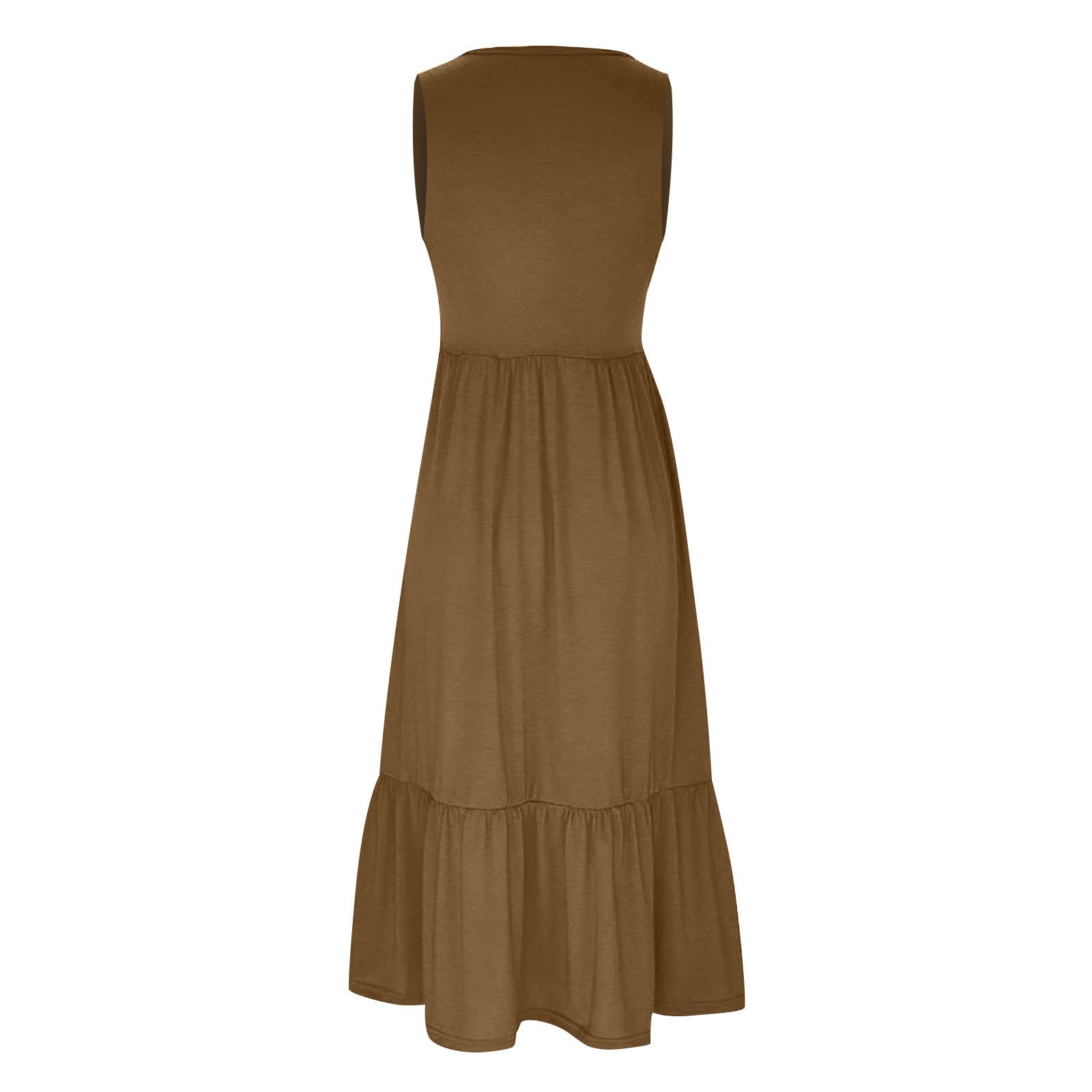 Ladies Sleeveles Pockets Simple Midi Dress 9123