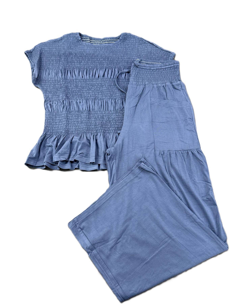 Ruffles Smocked Boho Top & Wide-Leg Pants Set