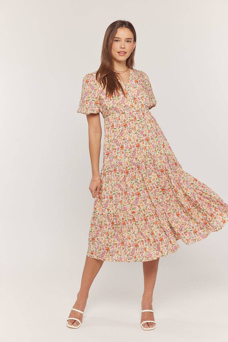 Floral Button Down V Neck Dress Plus Size
