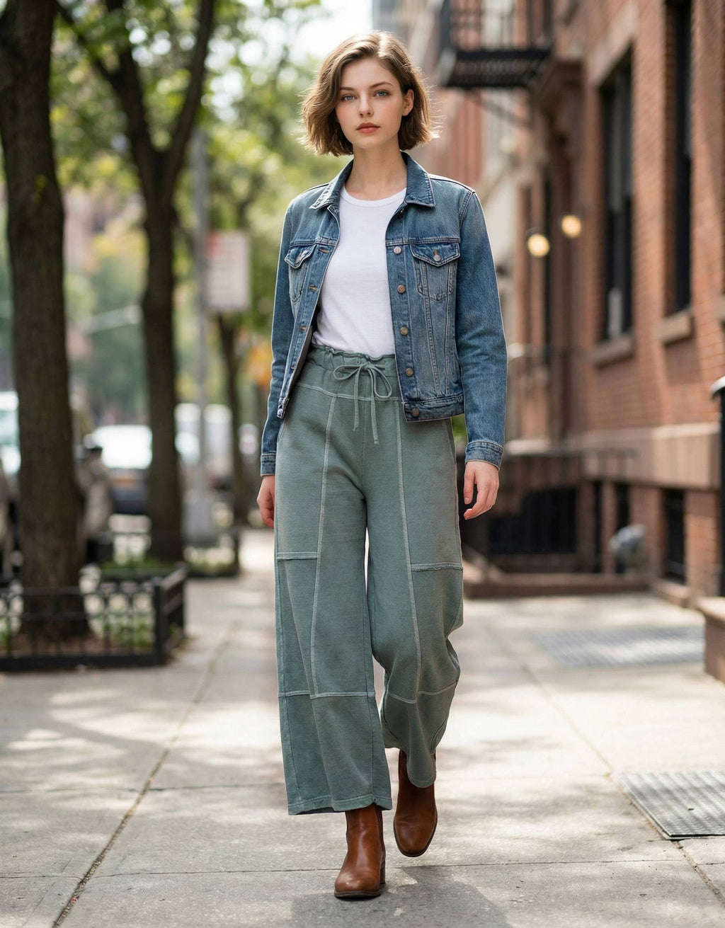 French Terry Washed Wide Leg Pants w/ Pockets - Zenana