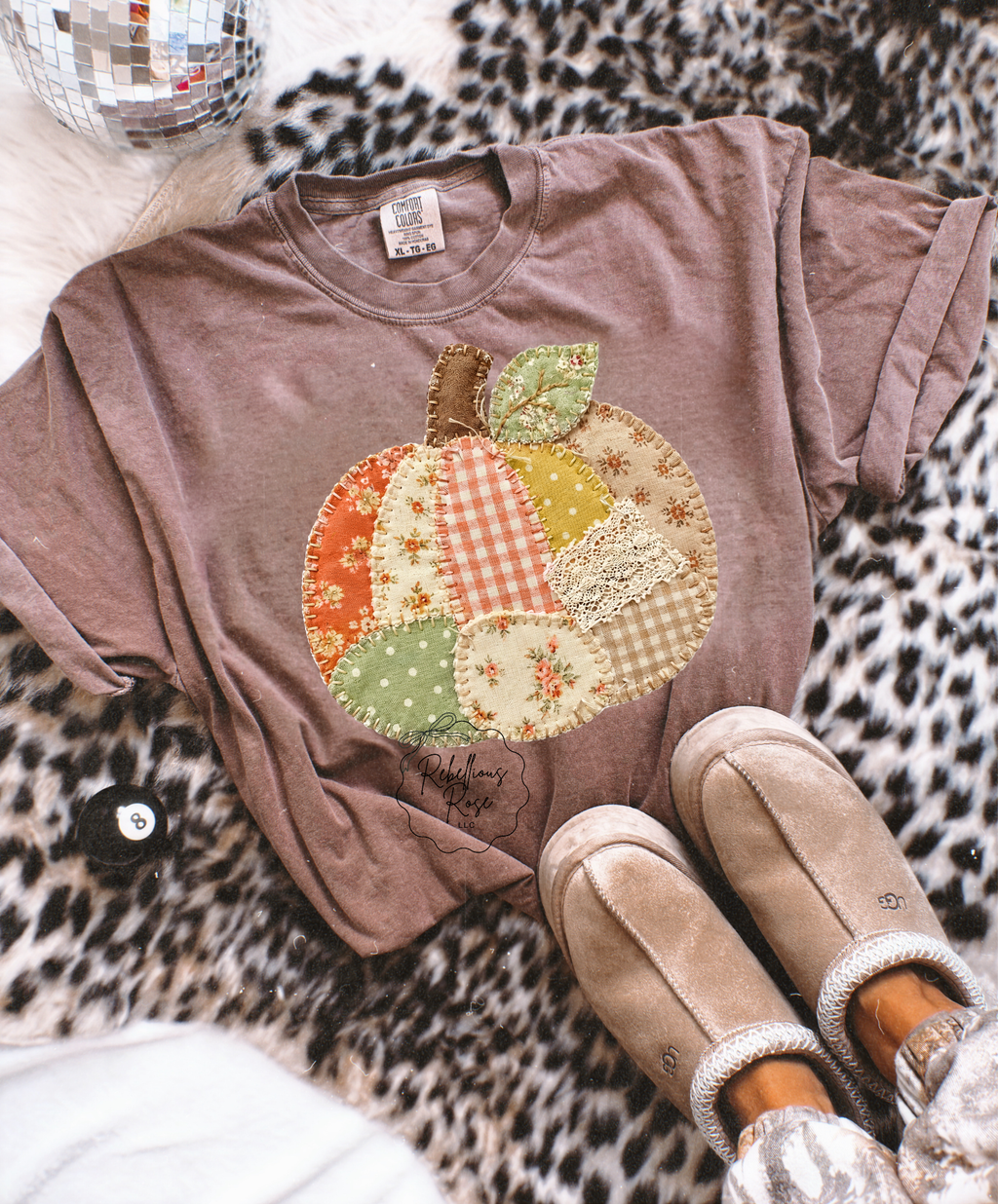 Espresso Faux Patchwork Pumpkin Fall Graphic T-shirt